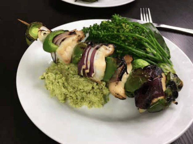 Snapper Skewers with Cauliflower Mash and Steamed Veg Recipe